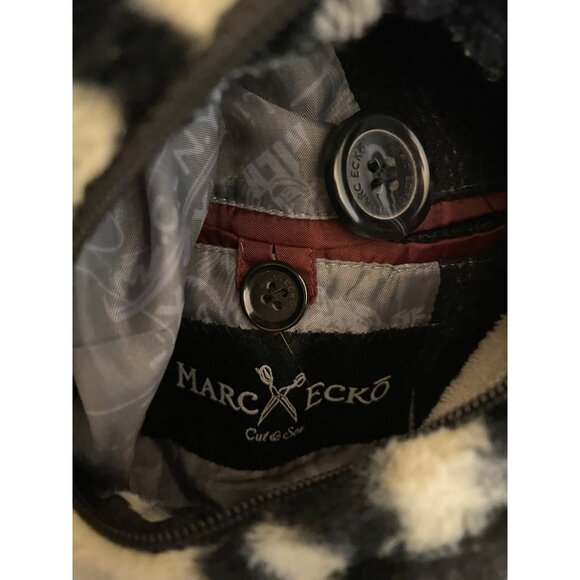 Marc Ecko Double Breasted Chalk Striped Wool Overcoat 40L Heavy Fleece-Lining - Picture 6 of 16